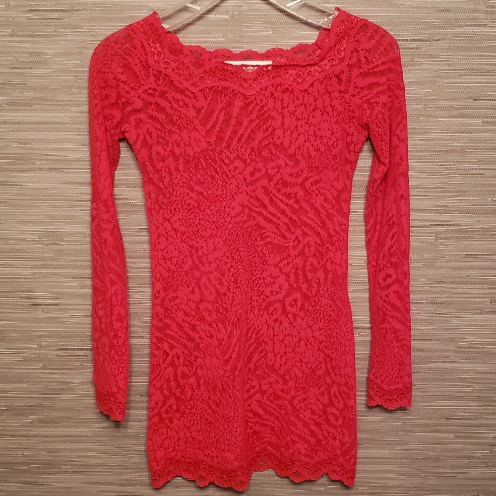 Victoria's Secret Red Lace Long Sleeve Dress